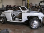 Left side view of classic white car, car services at Scottsdale Muffler